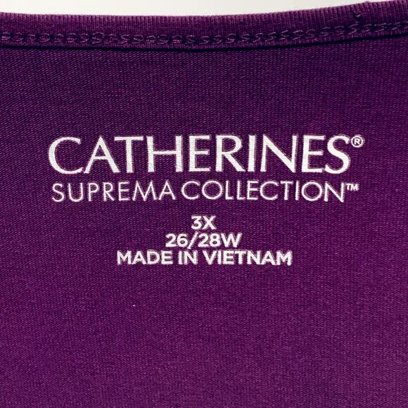 CATHERINES Top 3X 3/4 Sleeves Plum Mesh Accent Suprema Collection 26/28W - Picture 2 of 7